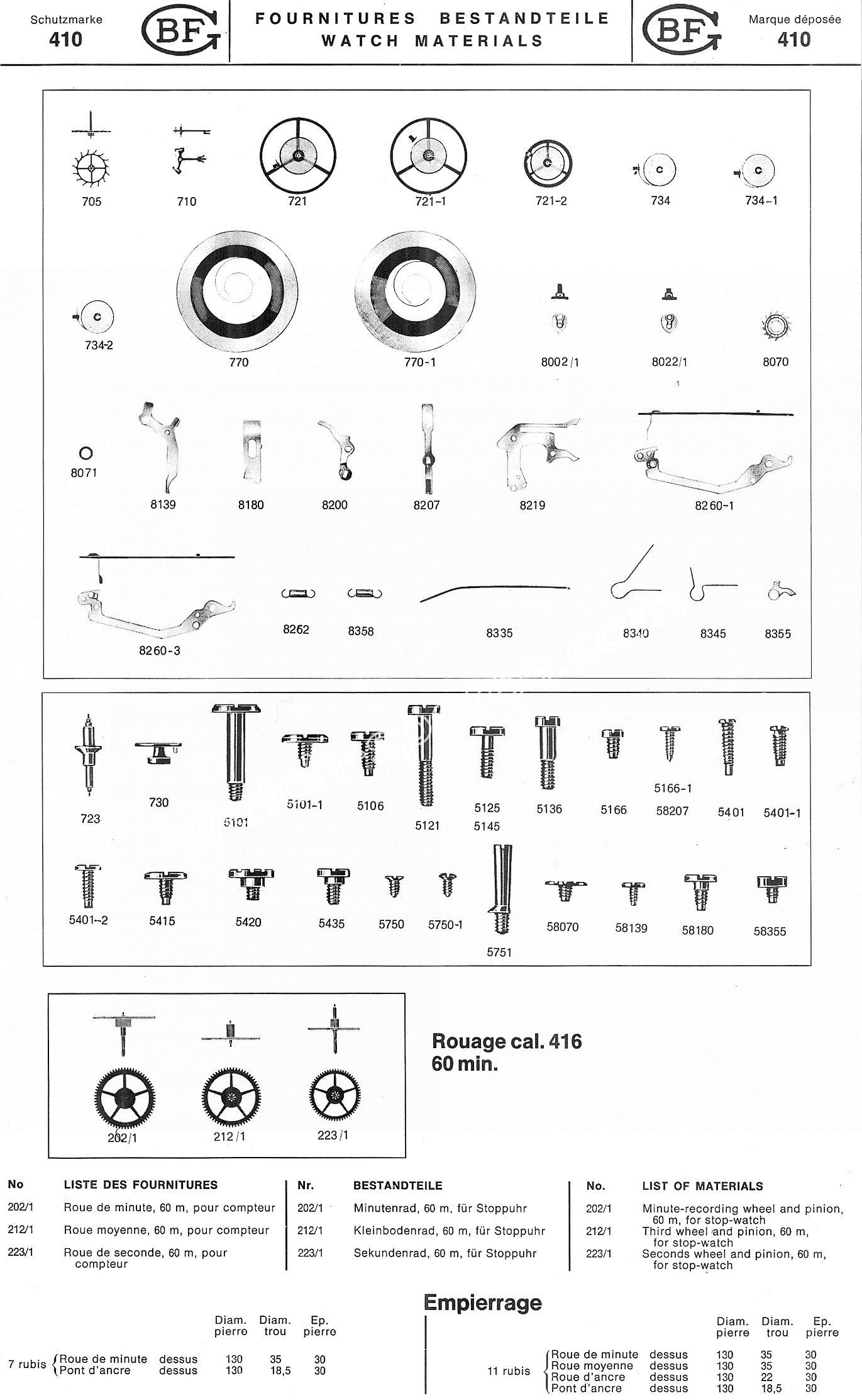 Baumgartner BFG 410 watch spare parts Baumgartner BFG 410 watch spare parts