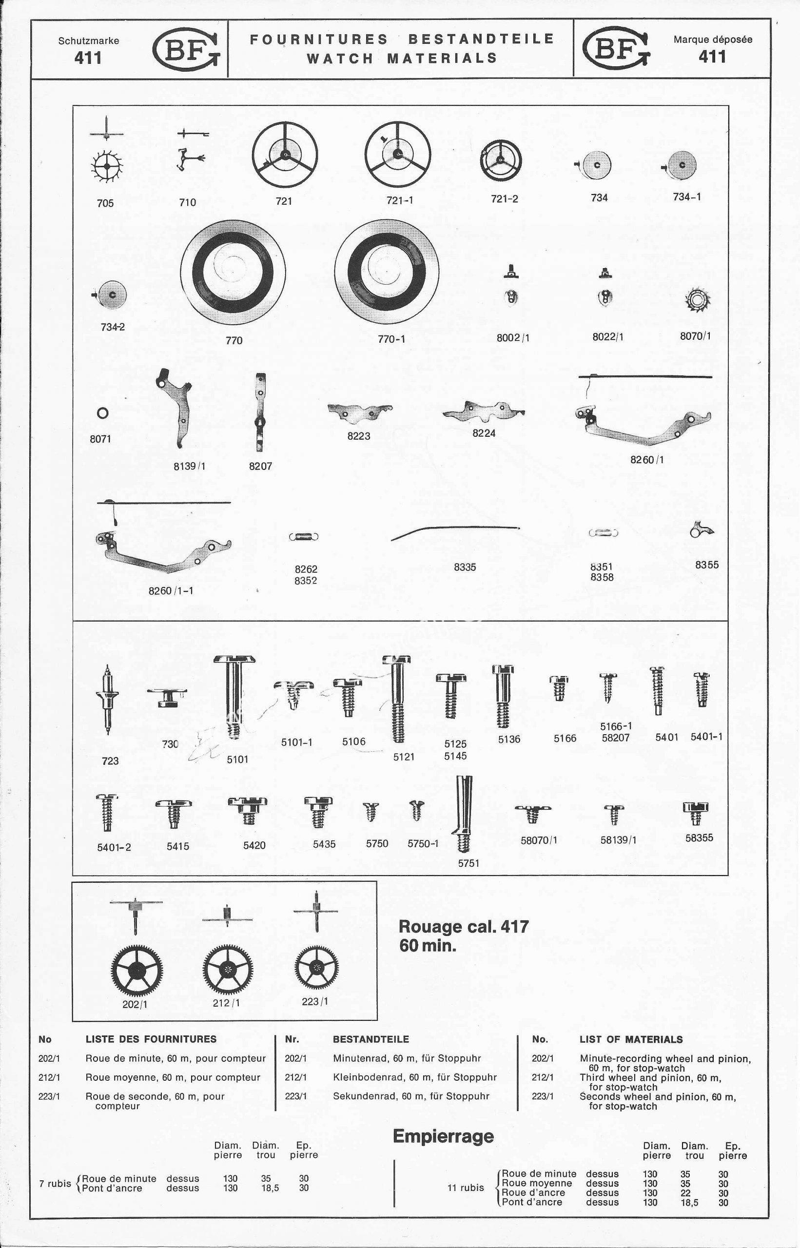 Baumgartner BFG 411 watch spare parts Baumgartner BFG 411 watch spare parts