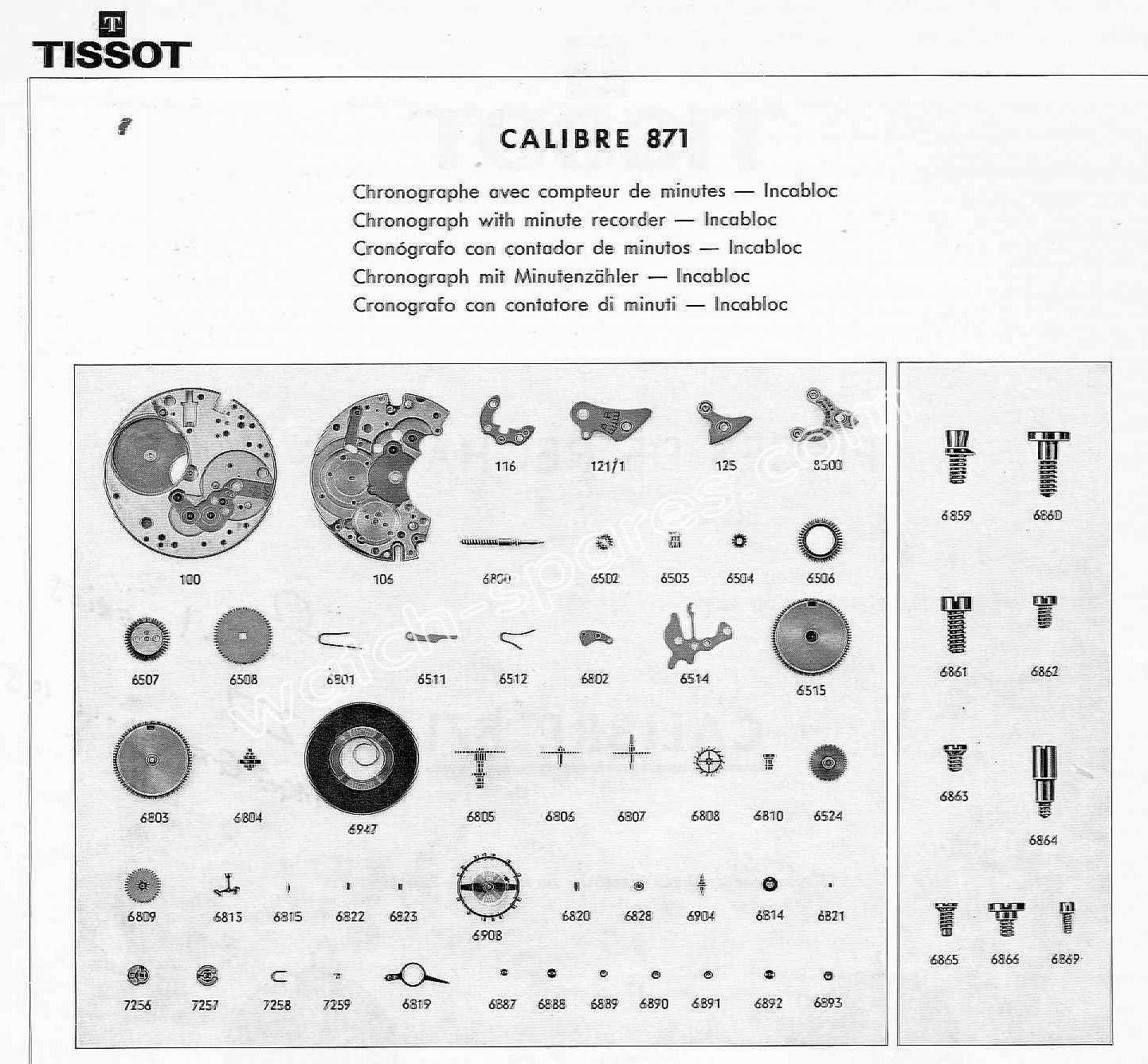 Tissot 871 watch spare parts Tissot 871 watch spare parts