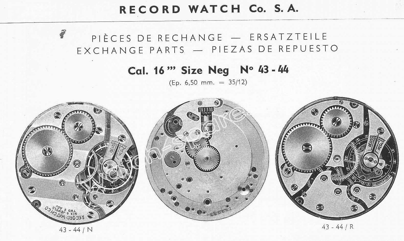 Record 43 44 watch movements Record 43 44 watch movements