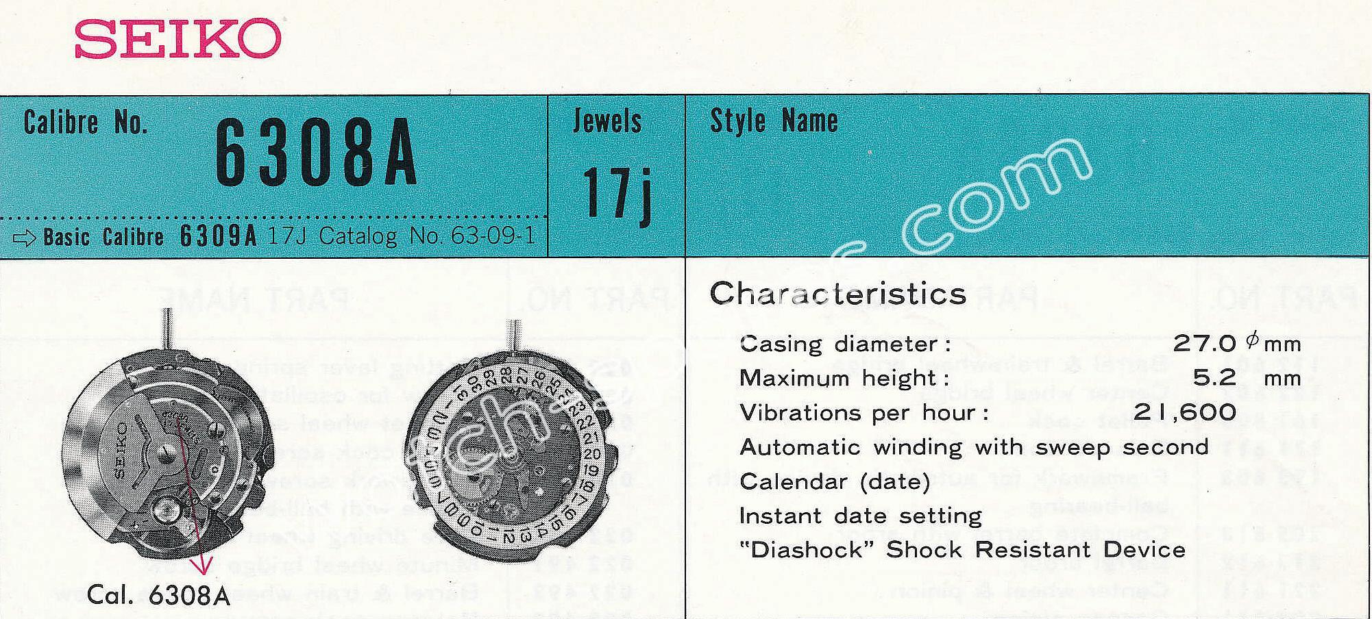 SEIKO 6308A watch movements SEIKO 6308A watch movements