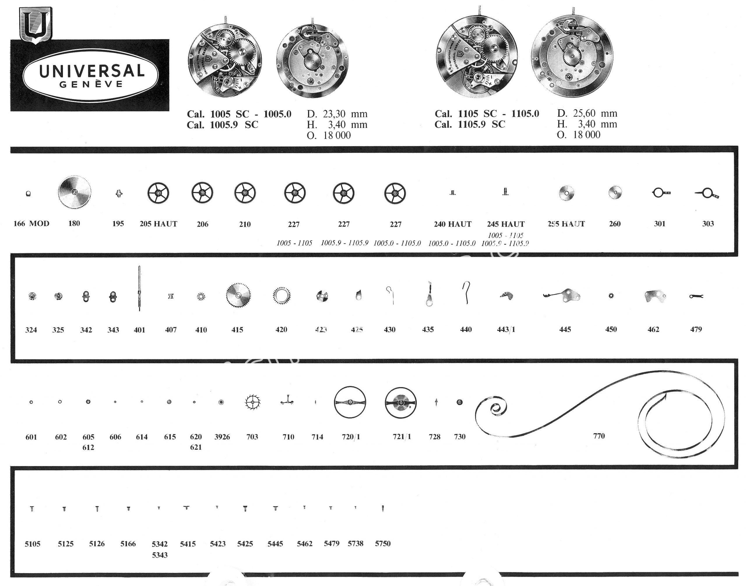 Universal 1005SC watch movements watch spare parts Universal 1005SC watch movements watch spare parts