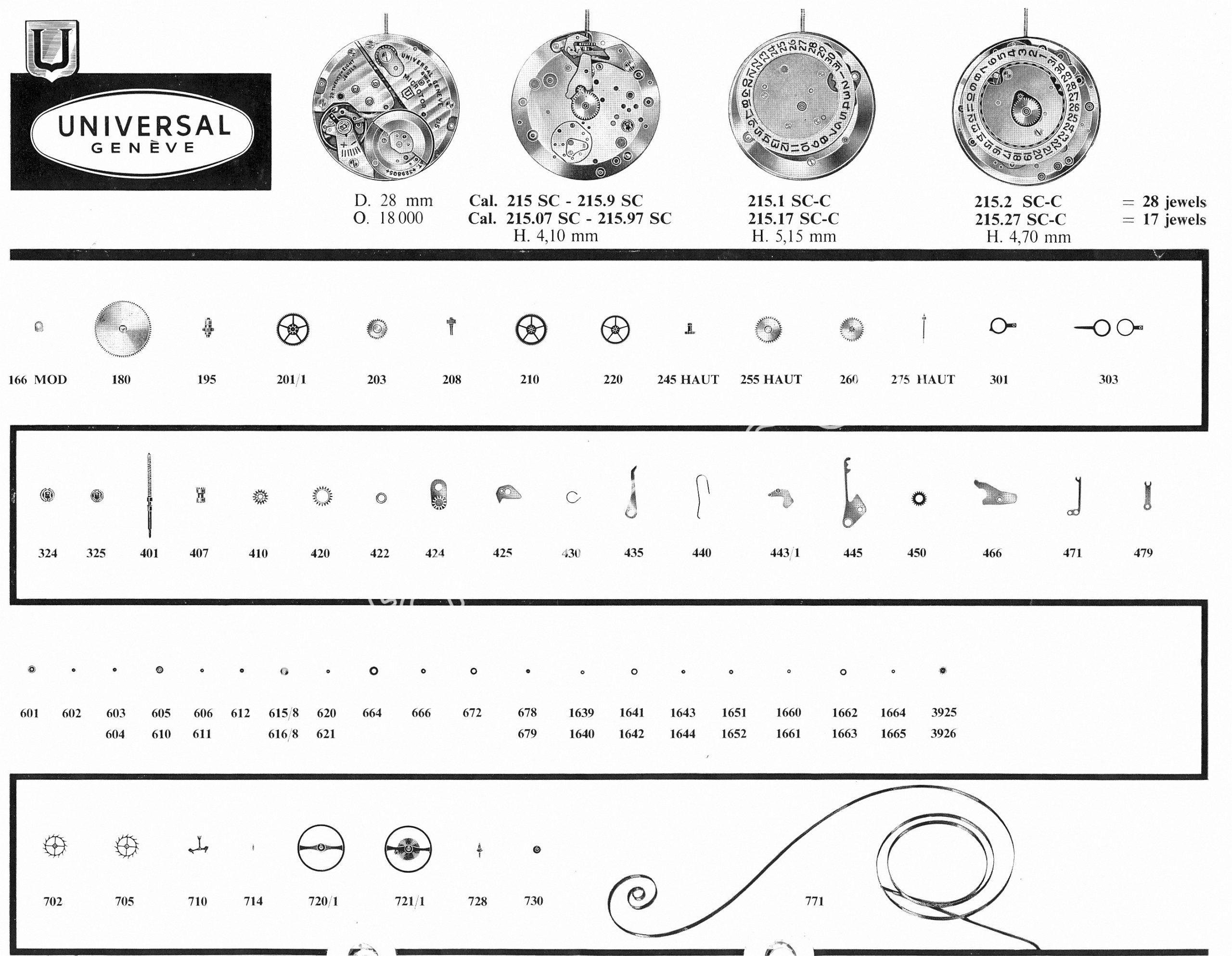 Universal 215 1 SC C watch movements watch spare parts Universal 215 1 SC C watch movements watch spare parts