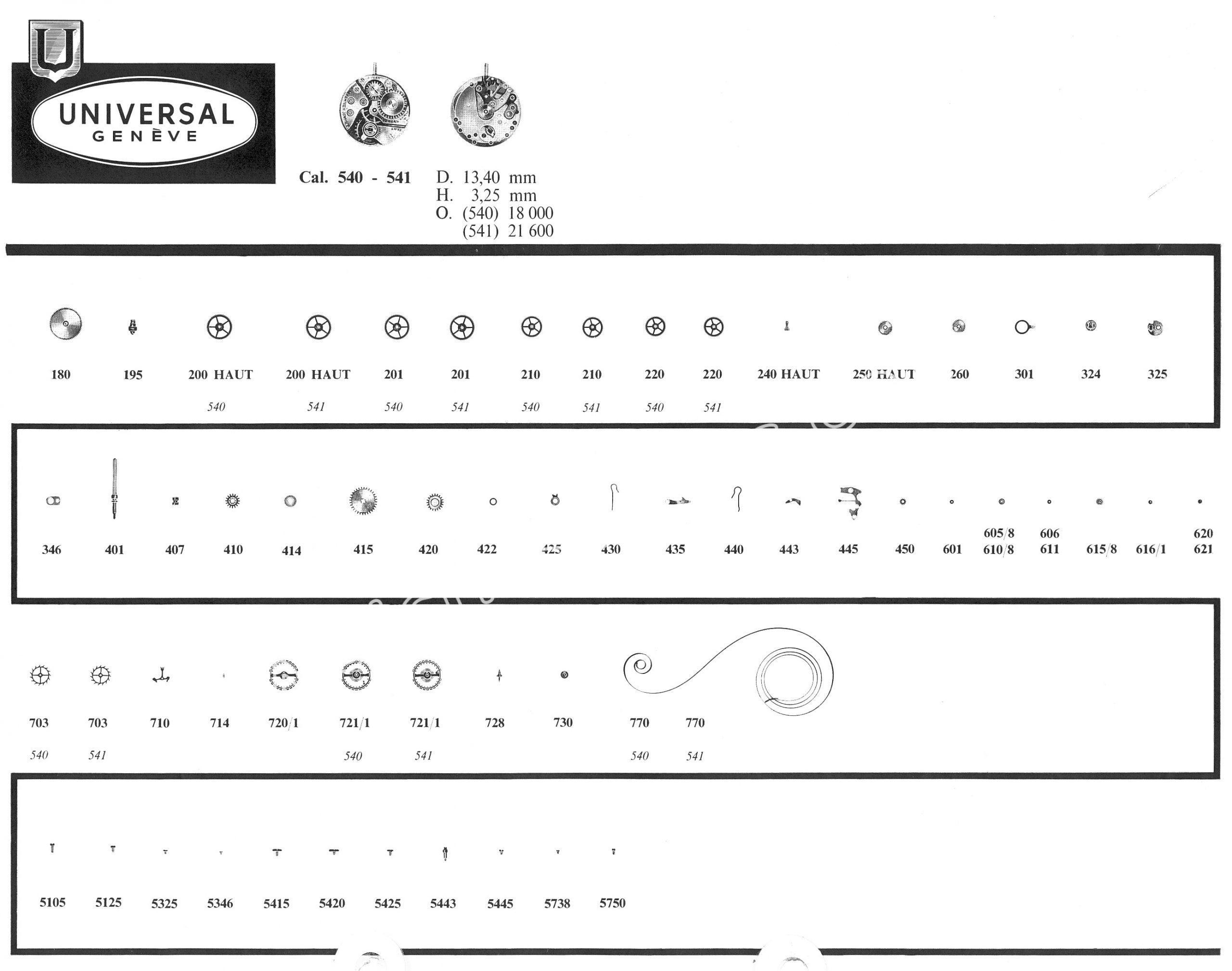 Universal 540 watch movements watch spare parts Universal 540 watch movements watch spare parts